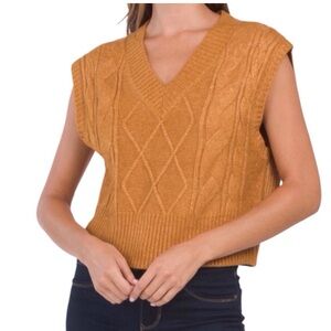 Sincerely Jules orange v neck cable knit vest